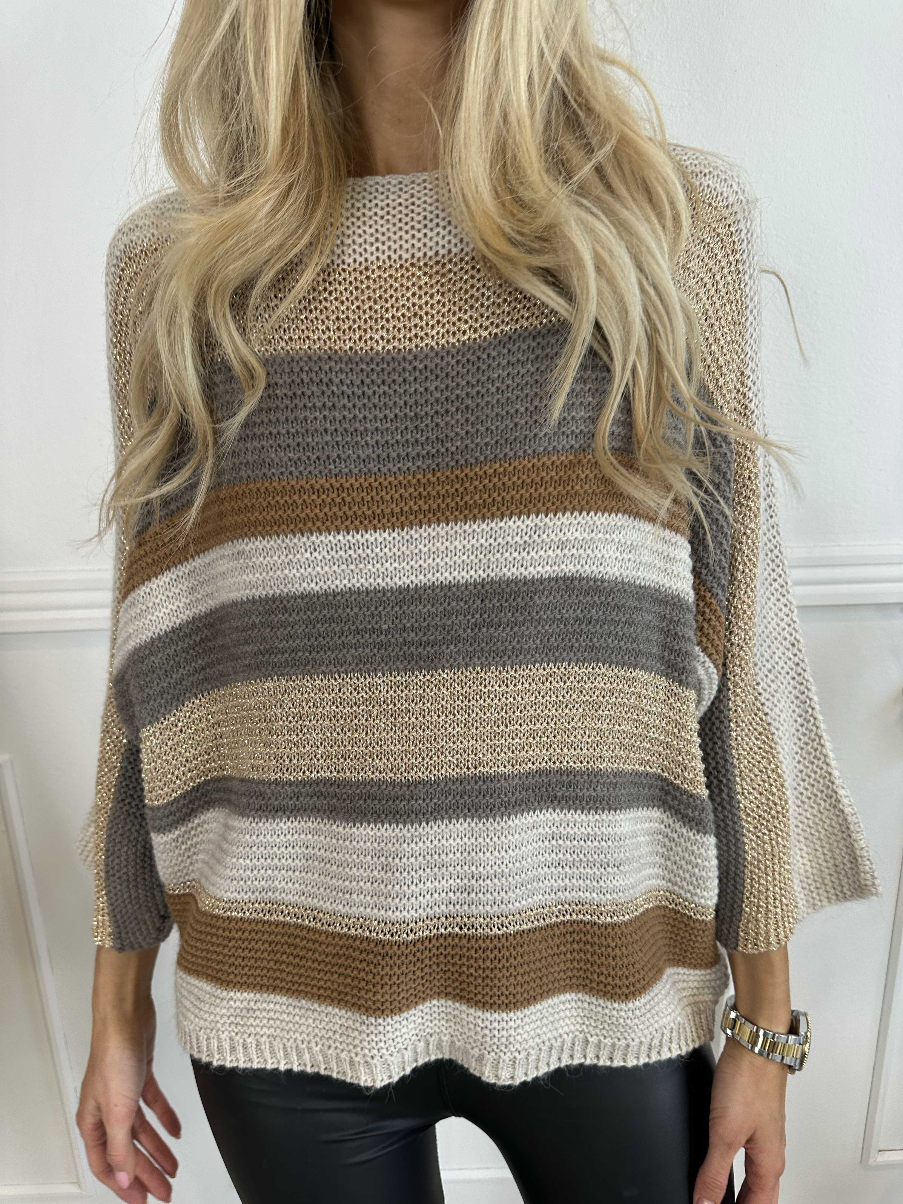 Nina - Stickad blus med ull- och guldränder